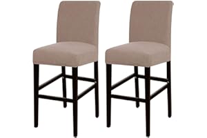 Turquoize Stretch Bar Stool Cover Counter Stool Pub Chair Slipcover for Dining Room Cafe Barstool Slipcover Removable Furniture Chair Seat Cover Jacquard Fabric with Elastic Bottom Set of 2, Khaki