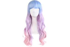 MapofBeauty Beautiful Long Wavy Harajuku Style Cosplay Wig (Light Blue/Light Purple/Pink)