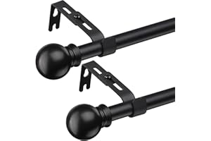 HARRMS Curtain Rod for Windows 28-48" Adjustable, 5/8 Inch Black Curtain Rods Set with Brackets Round Finial for Bedroom Living Room Kitchen Bathroom 2pcs