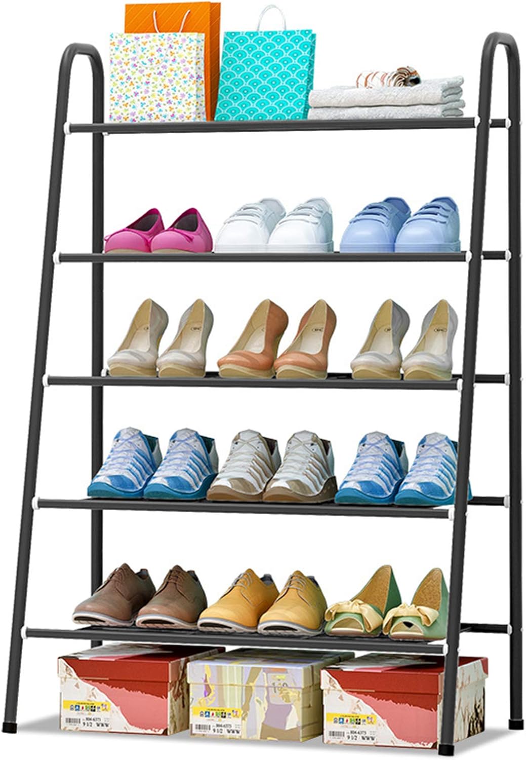 amazon shoes rack on Amazon Com Gyk 5 Tier Shoe Rack Stand Organizer Space Saving Design Easy To Assemble Multi Functional Shoe Tower Shelf Sturdy Elegant For Shoes Organizing Black Sports Outdoors