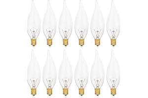 haraqi 12 Pack 60W 120V E12 Base CA10 B10 CTC Candelabra Flame Tip Clear Incandescent Dimmable Light Bulbs,Transparent Candle Light Bulbs for Chandeliers, Ceiling Fan Lights, Pendants, Fireplace