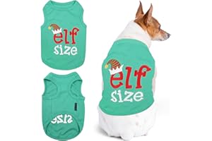 Parisian Pet Dog Tshirt - Embroidered “ Elf Size “ Dog Shirt - Lightweight Cotton Dog Christmas Outfit - Sleeveless Christmas Dog Clothes - Machine Washable Dog Shirts for Medium Dogs - M