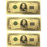 blinkee 3 Pack - One Thousand Dollar Paper Money Bill 24k Gold Plated Fake Currency Banknote Art