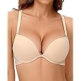 Plusexy Push Up Bras for Women Padded T Shirt Plunge Underwire Support Add Cup Size Bombsell Everyday Bra Nude 36E