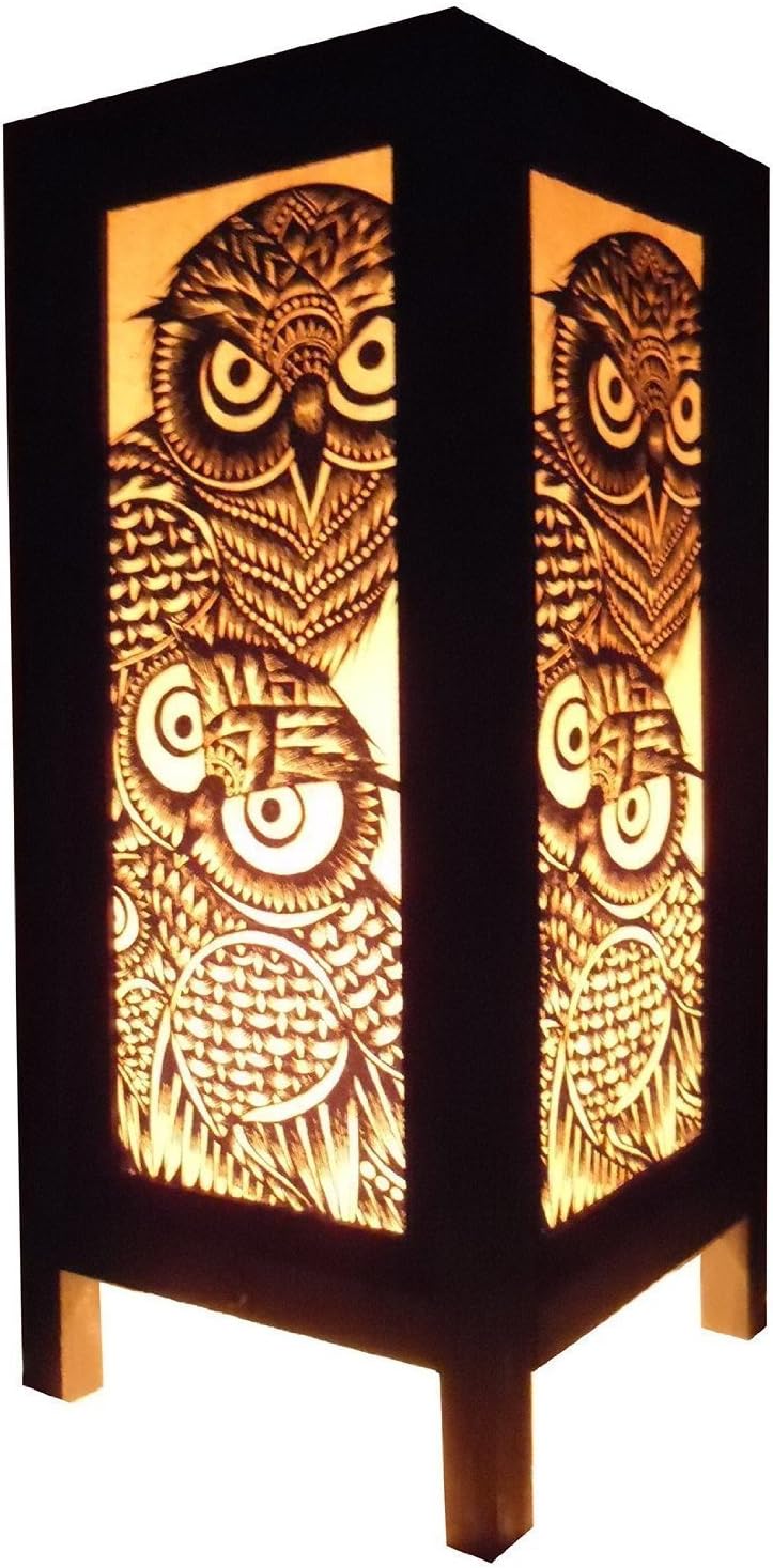 Thai Vintage Handmade Handcraft Night Owl Bird Bedside Table Lights or Floor Wood Paper Lamp Home Decor Bedroom Modern