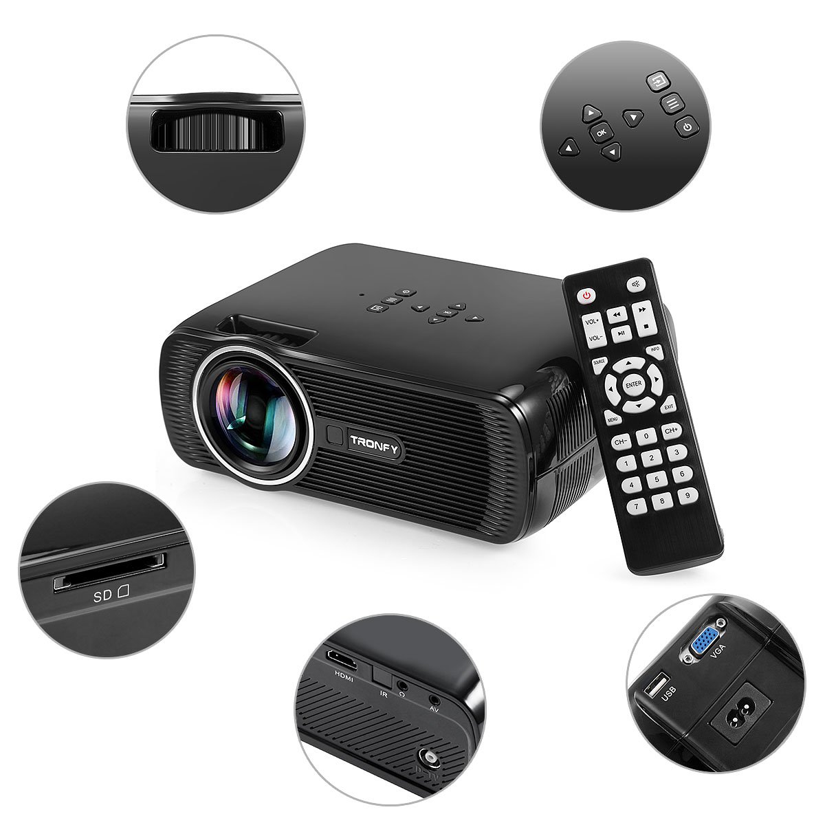 Tronfy Mini Proyector con el cable de conexión HDMI LED con ...