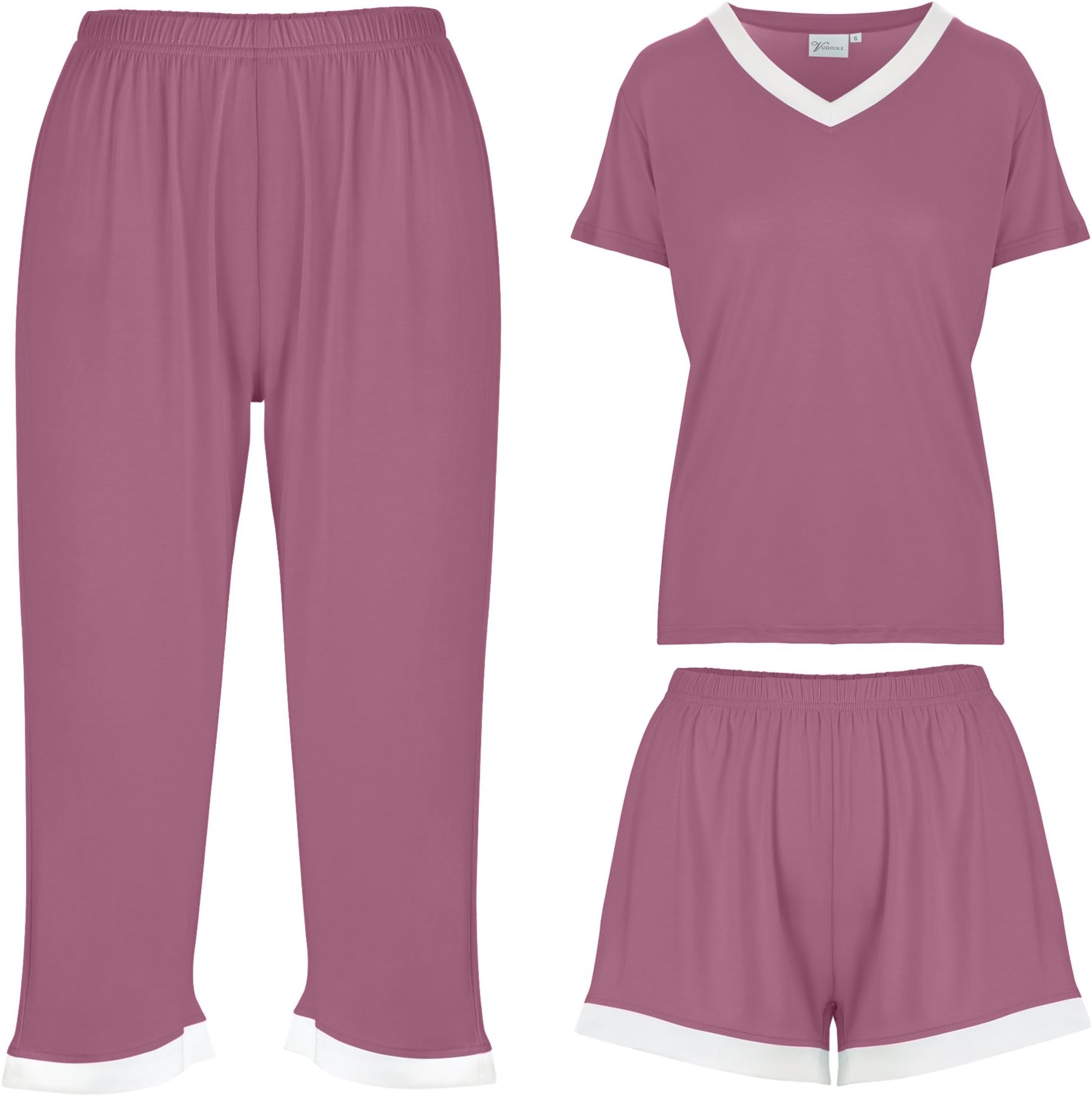Bamboo Women’s Pajamas Sleepwear 3 Piece Set: Capri Pajama Pants Loungewear Shorts & Top Ultra Soft and Comfortable