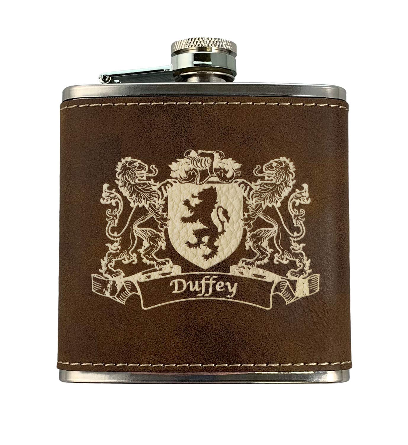 Duffey Irish Coat of Arms Leather Flask - Rustic Brown
