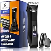 VIKICON 2-in-1 Manscape Trimmer & Shavers for Men: No-Nick Full Body Electric Razor for Pubic, Balls, Back Hair w/Dual-Head Trimmer & Foil Blades - Waterproof Groomer Kit w/Light, Travel Lock & Pouch