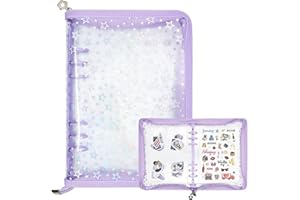 A5 6 Ring Binder Cover Transparent PVC Notebook Shell with Zipper Glitter Planner Binder Folders Sparkling Budget Binder for 