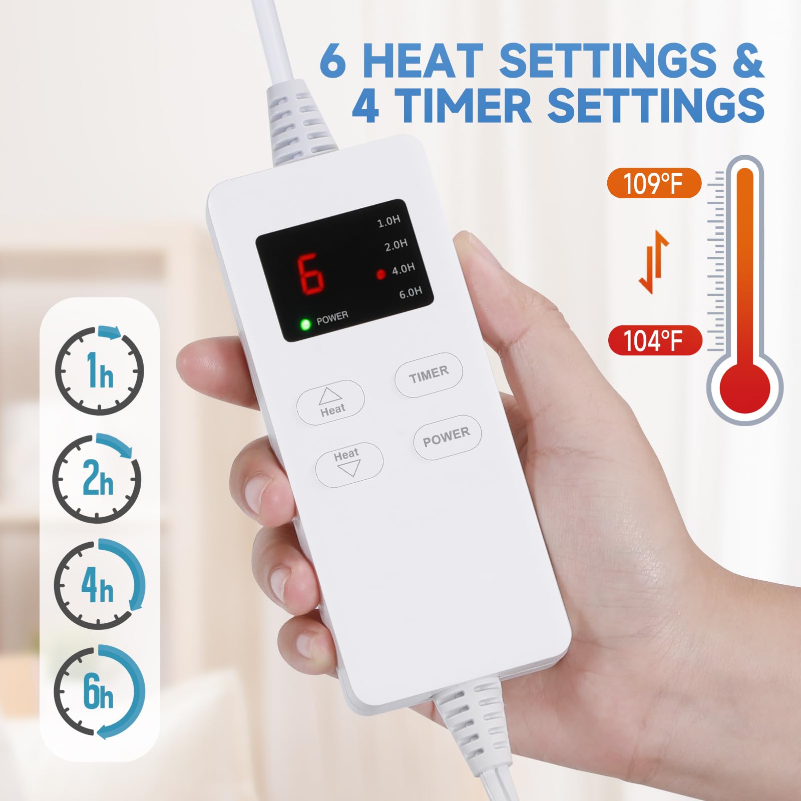 Heating Pad for Back, Heating Pad for Period Cramps with 6 Heat Settings & Timer, Portable Electric Heating Pads for Neck and Shoulders, Christmas Gifts for Women, Men, Blue