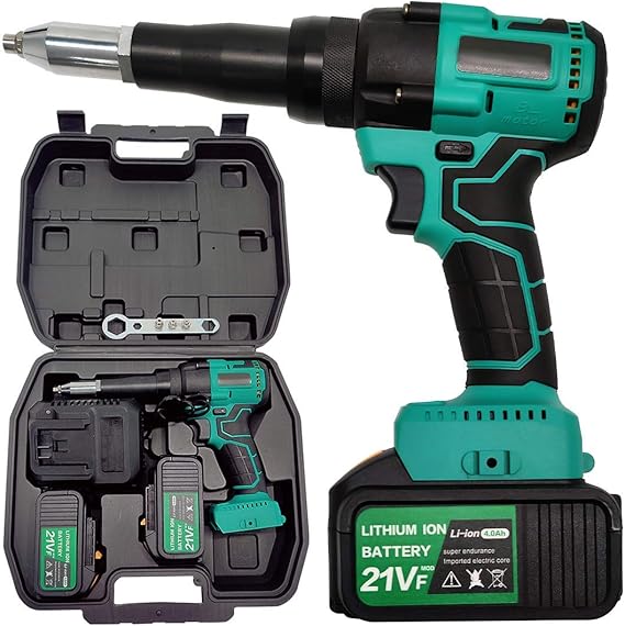 Cordless Rivet Gun with 2 Batteries, Automatic 21V Lithiumion Electric