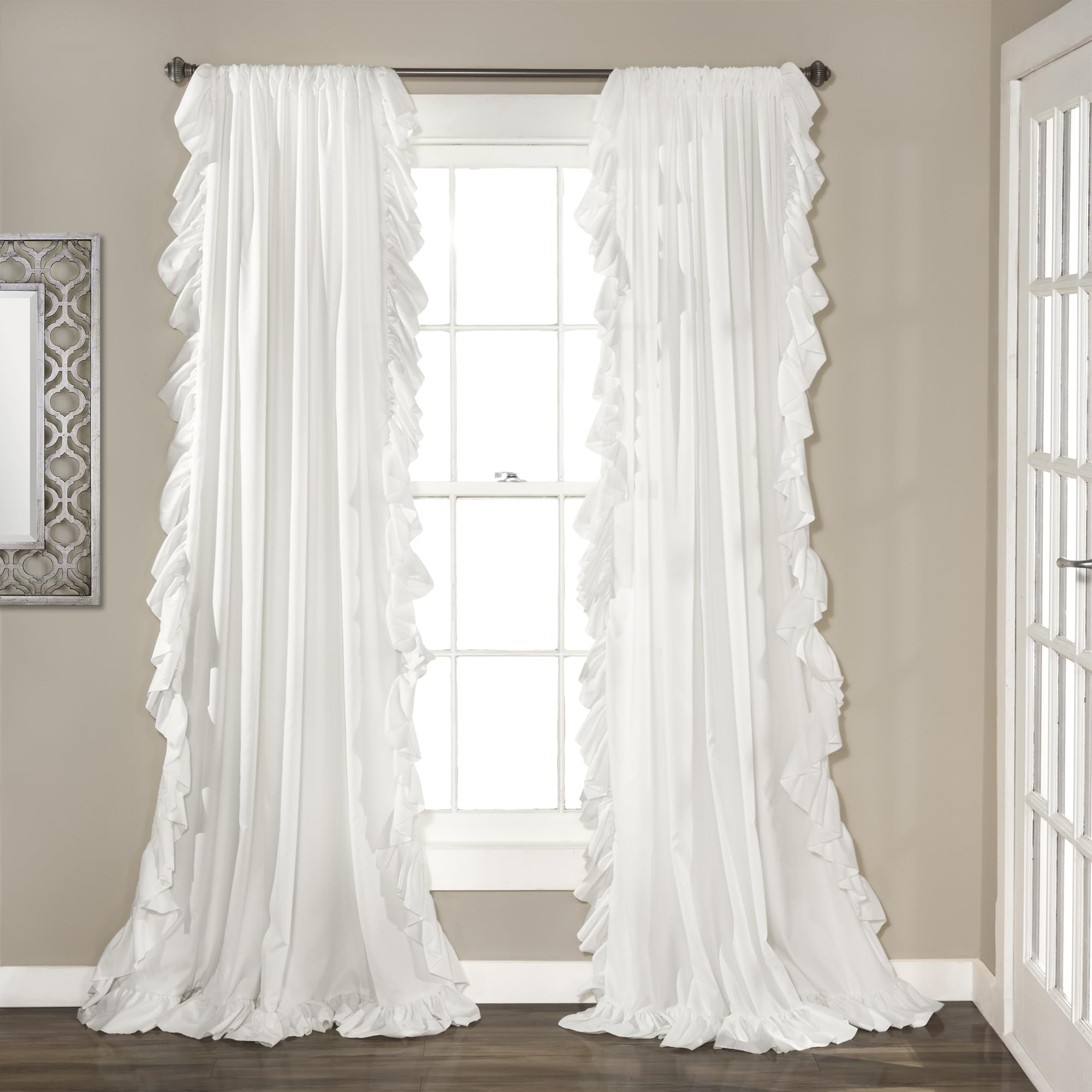 Photo 1 of Lush Decor Reyna Ruffle Window Curtain Panel Set, Pair, 54" W x 84" L, White - Flowy Curtain Set - Romantic Ruffle Curtains for Bedroom, Living room, or Dining Room - Farmhouse & Cottage Home Decor