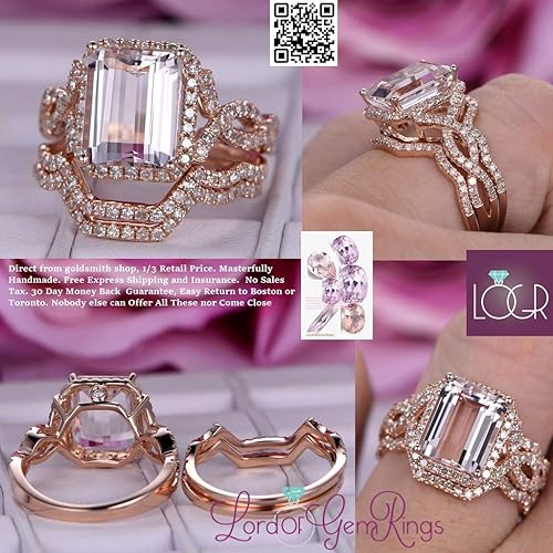 Amazon Com Emerald Cut Morganite Engagement Ring Trio Set Contour