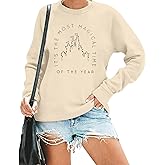 VILOVE Merry Christmas Sweatshirt Women Magical Christmas Shirt Christmas Lights Pullover Xmas Long Sleeve Tshirt