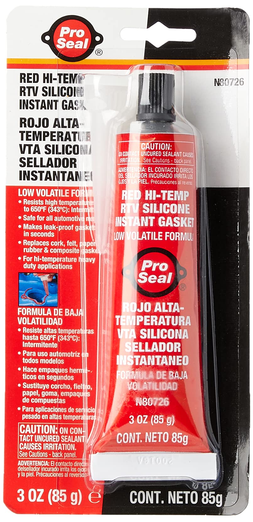 ProSeal Sealpro 80726 High Temperature RTV Silicone Instant Gasket, Red