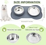 Pecute Double Stainless Steel Dog Bowls with Non-Slip Silicone Tray Grey L view 3