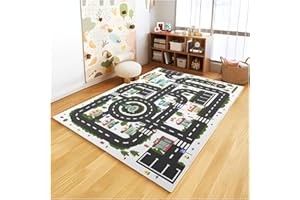 BYINGWD Analog ABC Kids Rug Playroom Car Rug Play Mat City Life Road Rug for Cars Fun City Map for Carpet for Bedroom Boys (31 * 47 inches, Clean City)