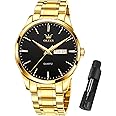 OLEVS Mens Gold Watches Waterproof Stainless Steel Lightweight Watch with Date Classic Luxury Dress Watch for Men Gold White Blue Green Dial