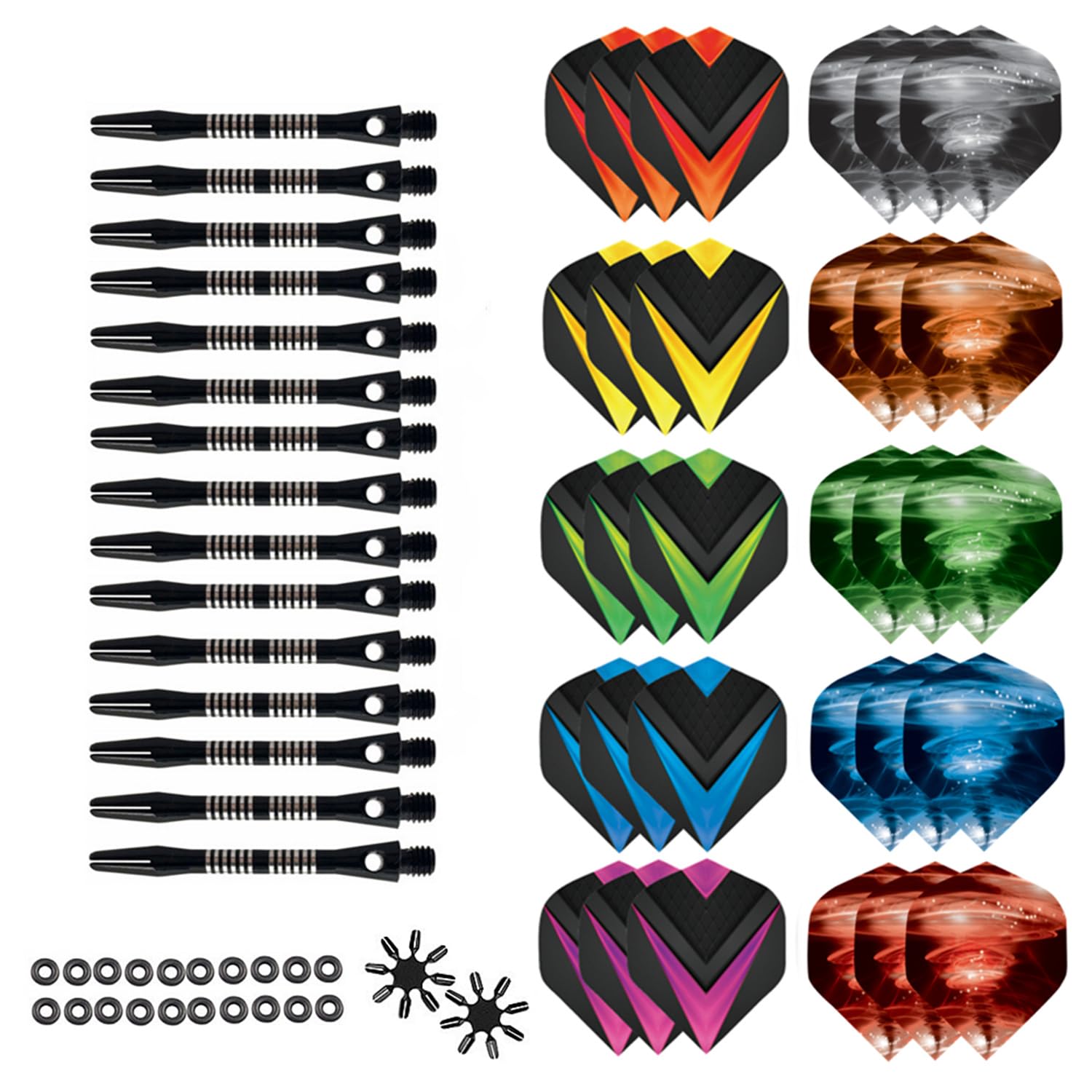 Aiqilai Darts Flight And Dart Aluminum Shaft Set, 30 Pcs Dart Flights And 15 Pcs Dart Aluminum Shafts, 20 Pcs Rubber O-Rings, Darts Flights Portector | Professional Dart Accessories (Black)