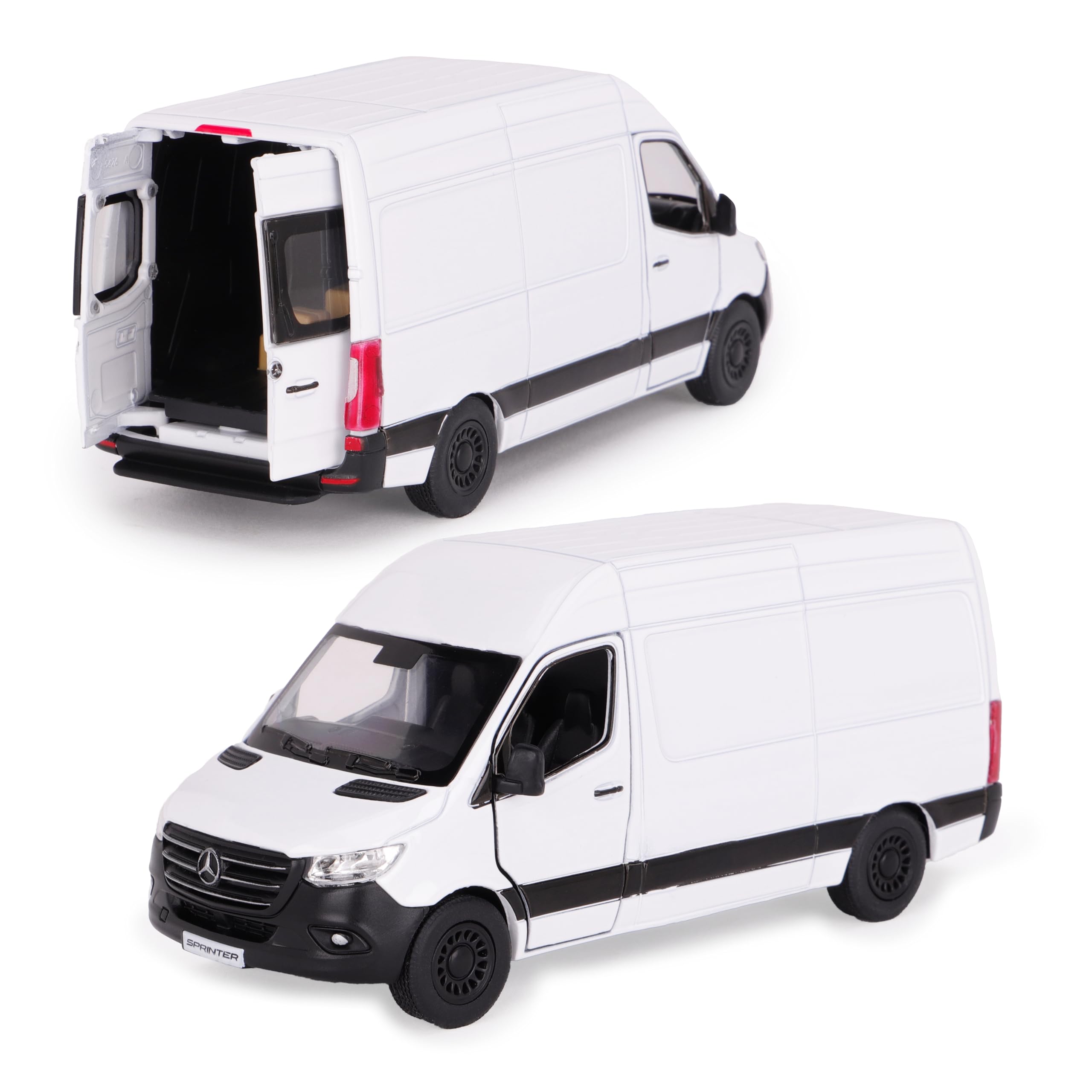 Toyland® 12cm (5") Pull Back & Go Die Cast White Sprinter Van With Open & Close Doors - 1:48 Scale Model - Toy Vehicles
