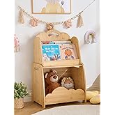 Lavenix Bamboo Kids Bookshelf 3-Tier with Modular Storage, Montessori Bookcase for Toddler Kids Rooms, Baby Nursery, Playroom, Classroom