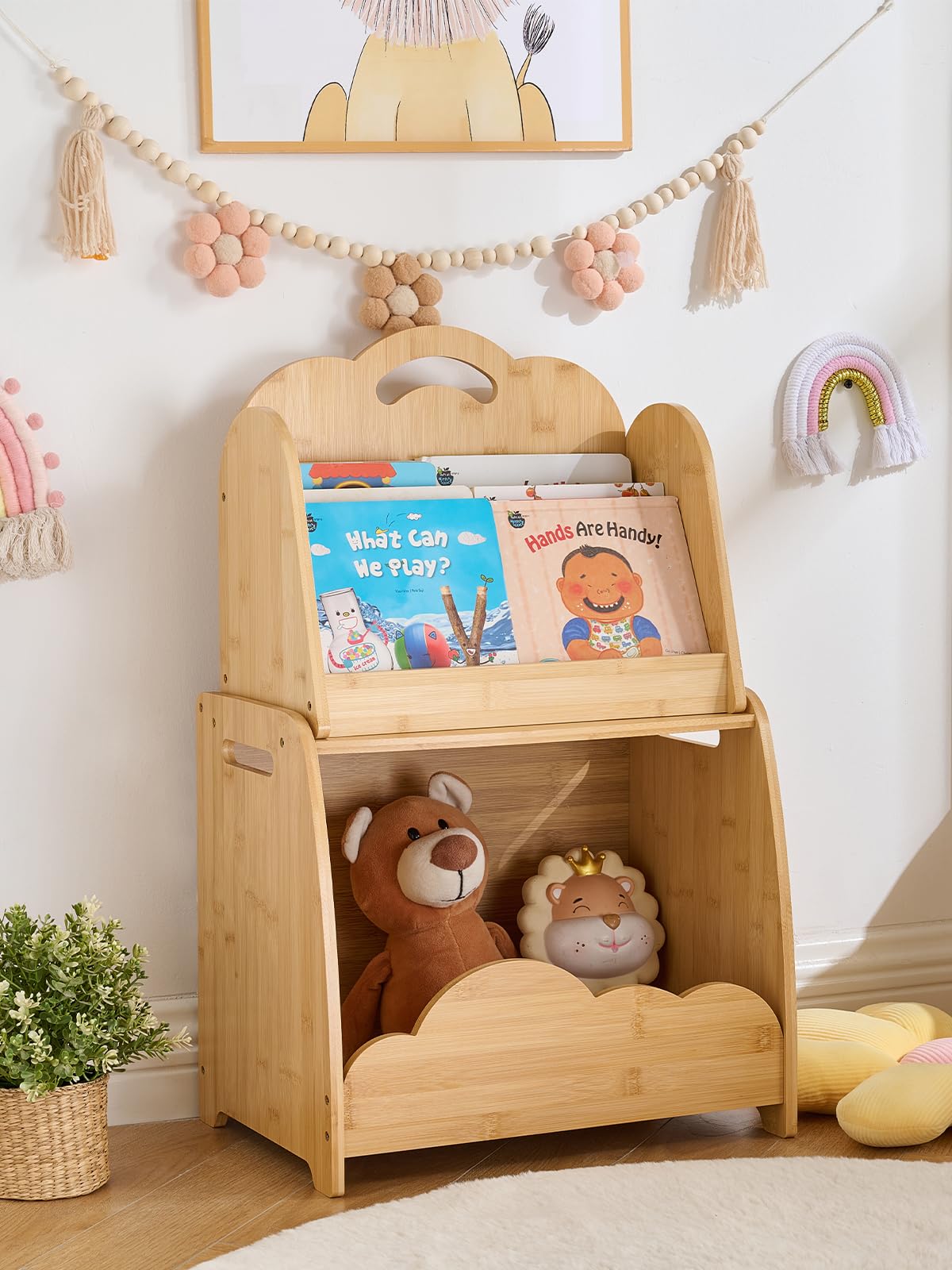 Photo 1 of **PARTS ONLY** Lavenix Bamboo Kids Bookshelf 3-Tier with Modular Storage, Montessori Bookcase for Toddler Kids Rooms, Baby Nursery, Playroom, Classroom