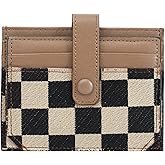 KJDFHNB Cute Slim Checkered Canvas Wallet for Women Compact Front Pocket Credit Card Case, Minimalist Purse for Cards (Khaki)