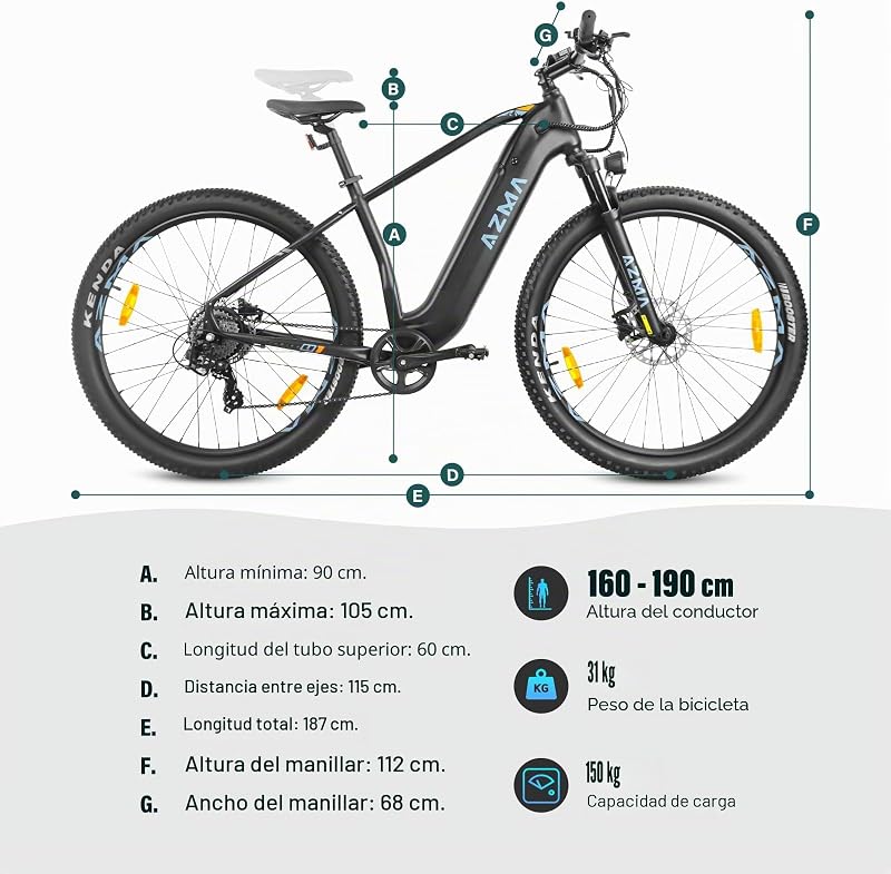 Bicicleta Electrica Adultos 27.5"/29", 8 Velocidades con Bateria Desmontable 720Wh/648Wh, Autonomía 100-150 km – Ebike para Montaña y Urbanos (Negro-u1)