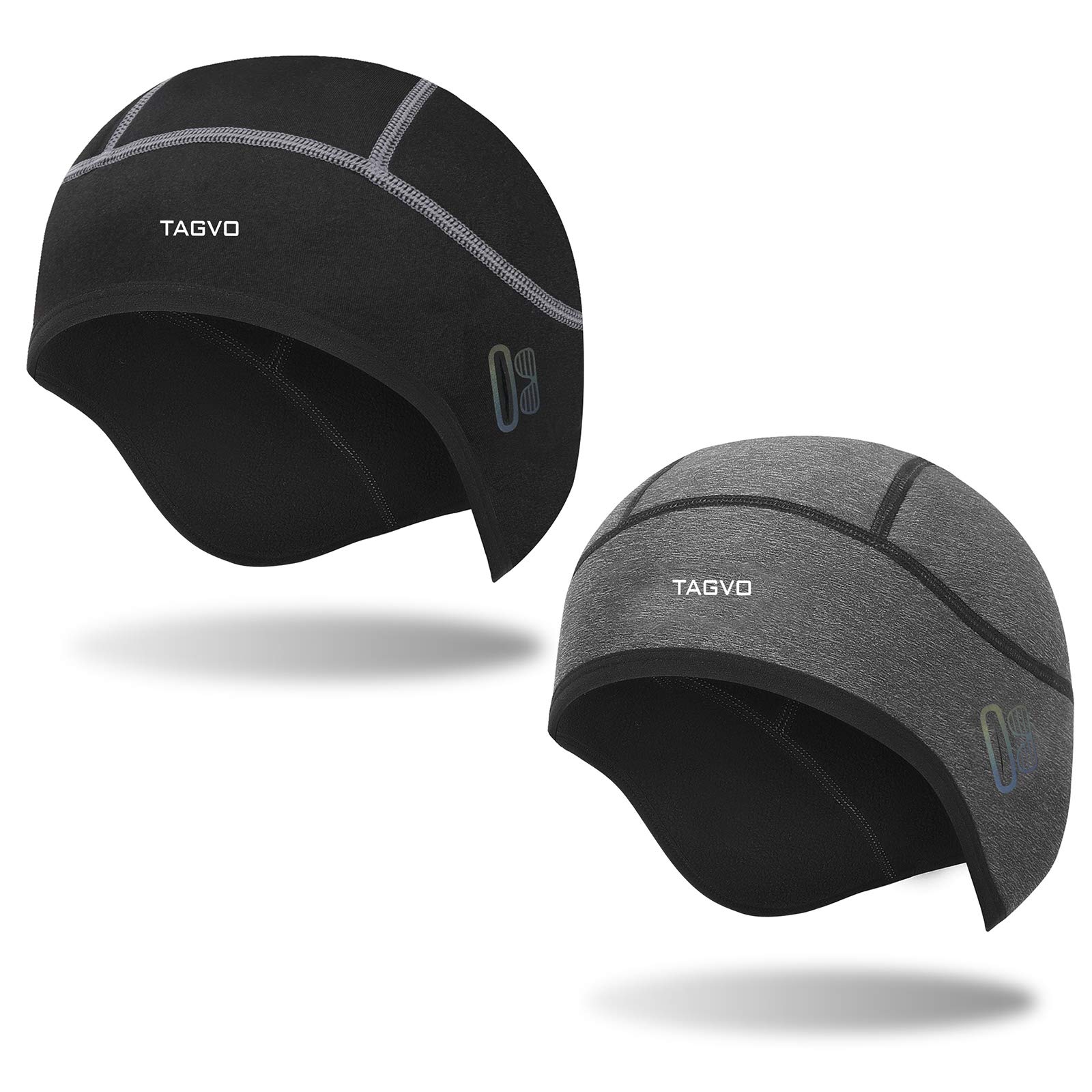 TAGVO 2 PCS Thermal Skull Cap,Windproof Cycling Hat,Warm Helmet Liner With Glasses Hole,Winter Sports Beanie Cap With Ear Cover,Hard Hat Liner Fit For Wen＆Women-One Size