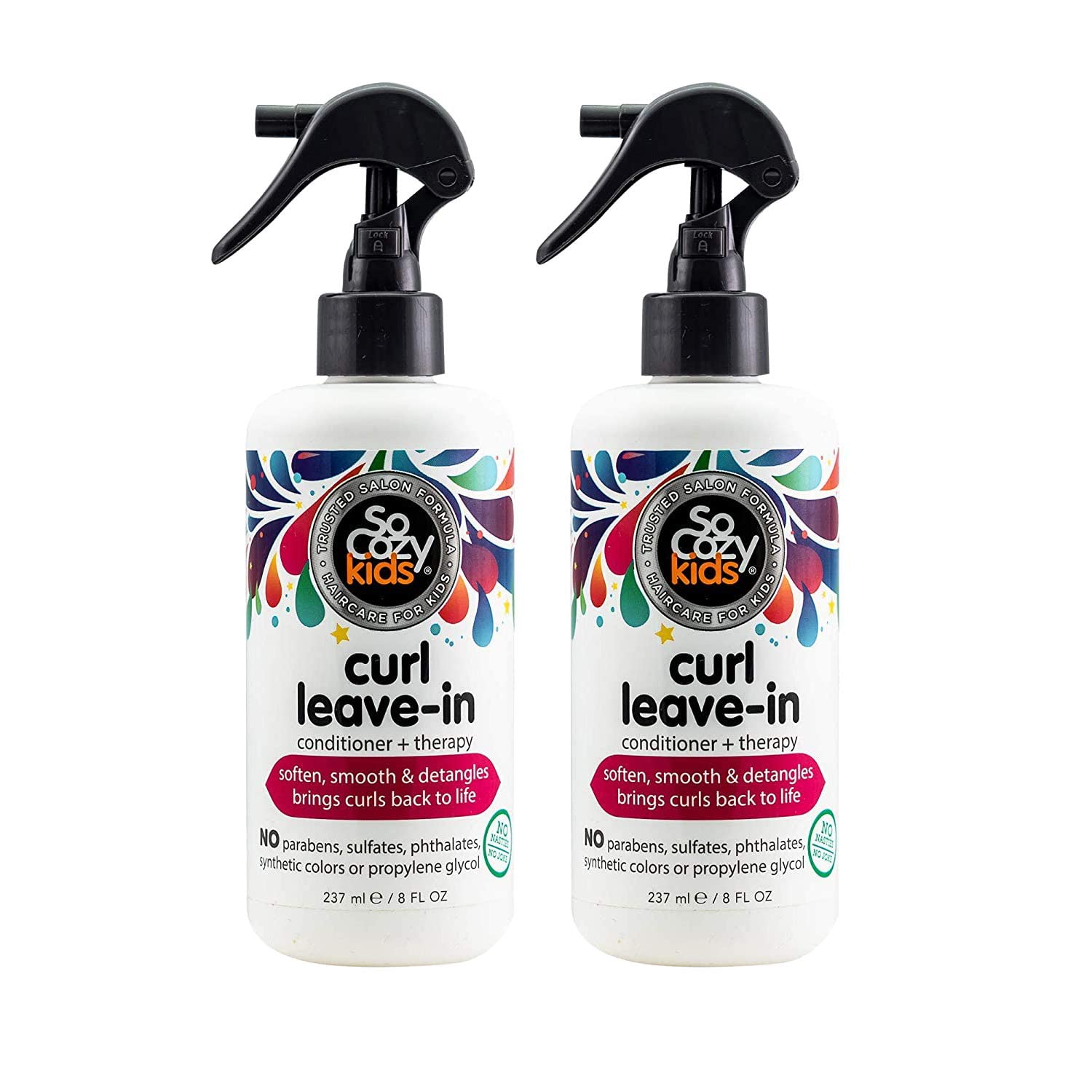 SoCozy Leave In Conditioner Spray (8 Fl Oz, Pack of 2) Detangler for Kids' Curly Hair, Tangle-Free Curls, Gentle & Nourishing with Keratin, Vitamin B5, Olive & Jojoba Oil, Paraben-Free