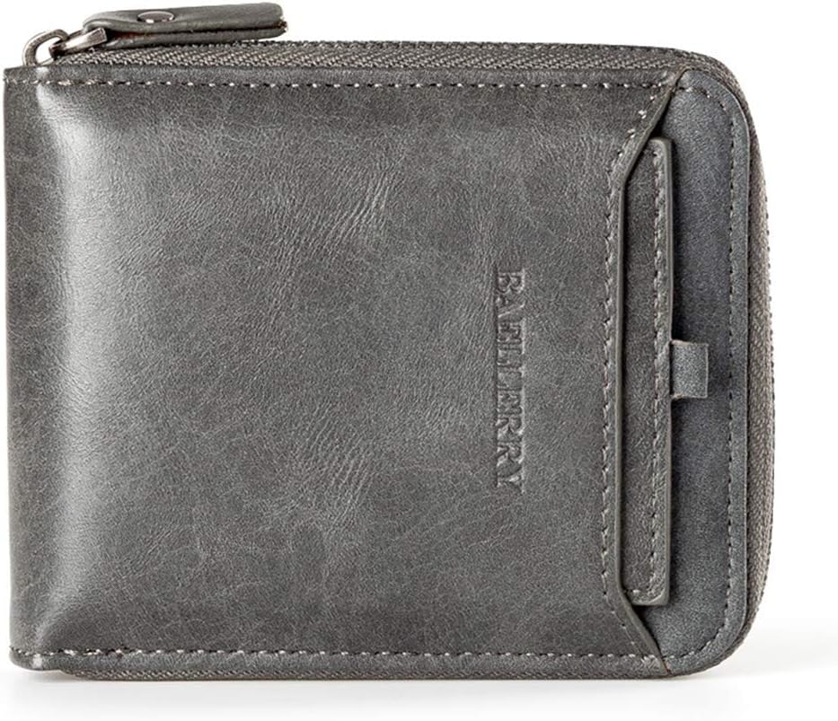 Baellerry Men's Short Bifold Wallet Retro Zipper Leather Purse Two styles