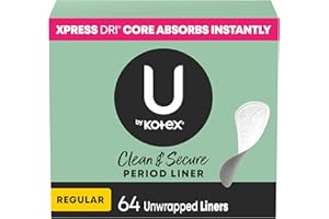 U by Kotex Panty Liners, Clean & Secure, Light Absorbency, Regular Length, 64 Count (Packaging May Vary)