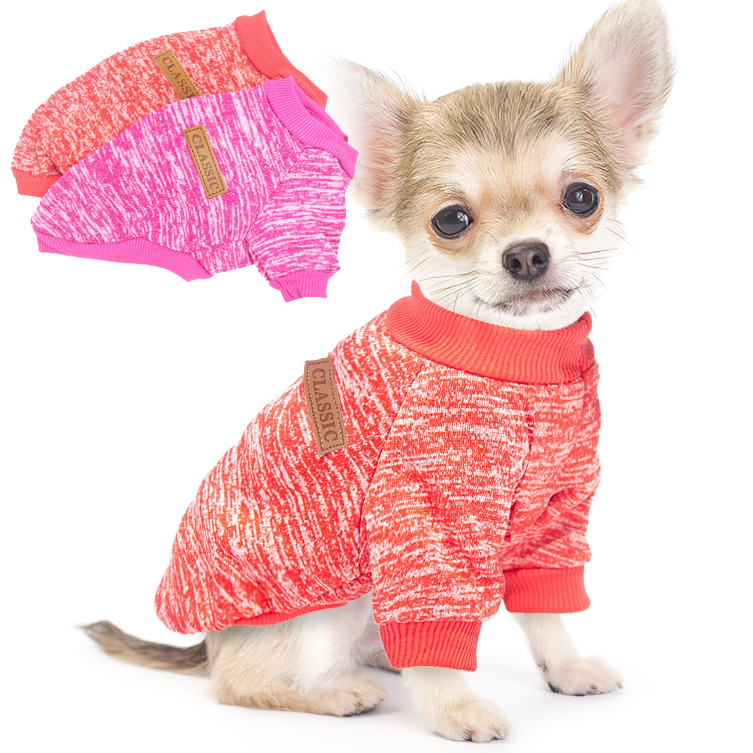 Photo 1 of 2 Pieces Dog Sweaters for Small Dogs Fall Dog Clothes Female Winter Fleece Puppy Clothes Warm Thick Pet Outfit Coat Yorkie, Chihuahua, Pug, Cat, Pug,S,Pink, Red