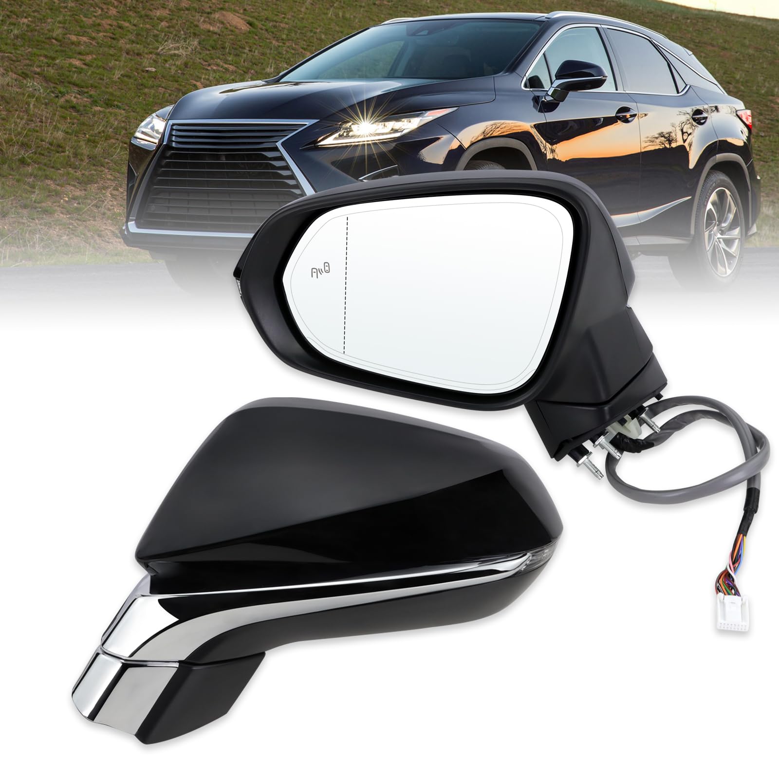 Photo 1 of Lqito Left Driver Side Mirror Compatible With 2016-2022 Lexus RX350 RX450h 2018-2022 RX350L RX450hL With Power Folding Heated Blind Spot Turn Signal Mirror Memory Black Replace#87940-0E251(15Pins)