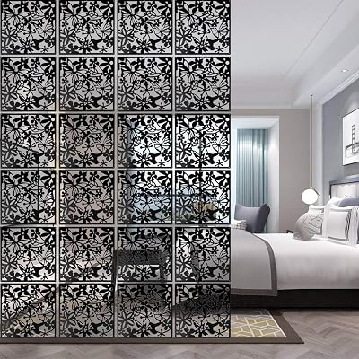 16PCS Hanging Room Divider Screens 40x40cm PVC Black Decor Panels