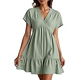 winkbay Women's Summer Ruffle Mini Dress Babydoll V Neck Short Sleeve Flowy Cute Going Out Dresses