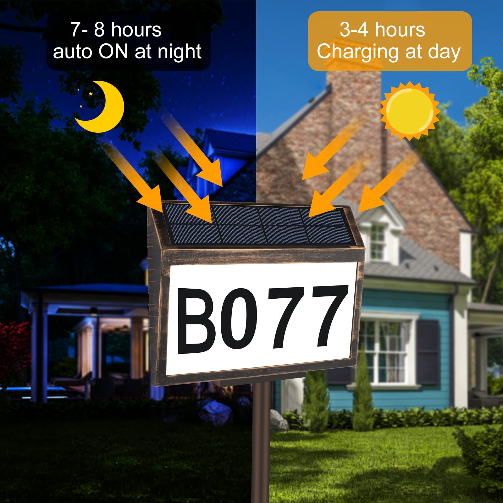 N.thr Dual-use Solar Lighted House Address Numbers Sign,LED Illuminated Waterproof Light Outdoor Address Plaque for Home Yard Garden House Wall-mounted and vertical dual-use Address Numbers Sign