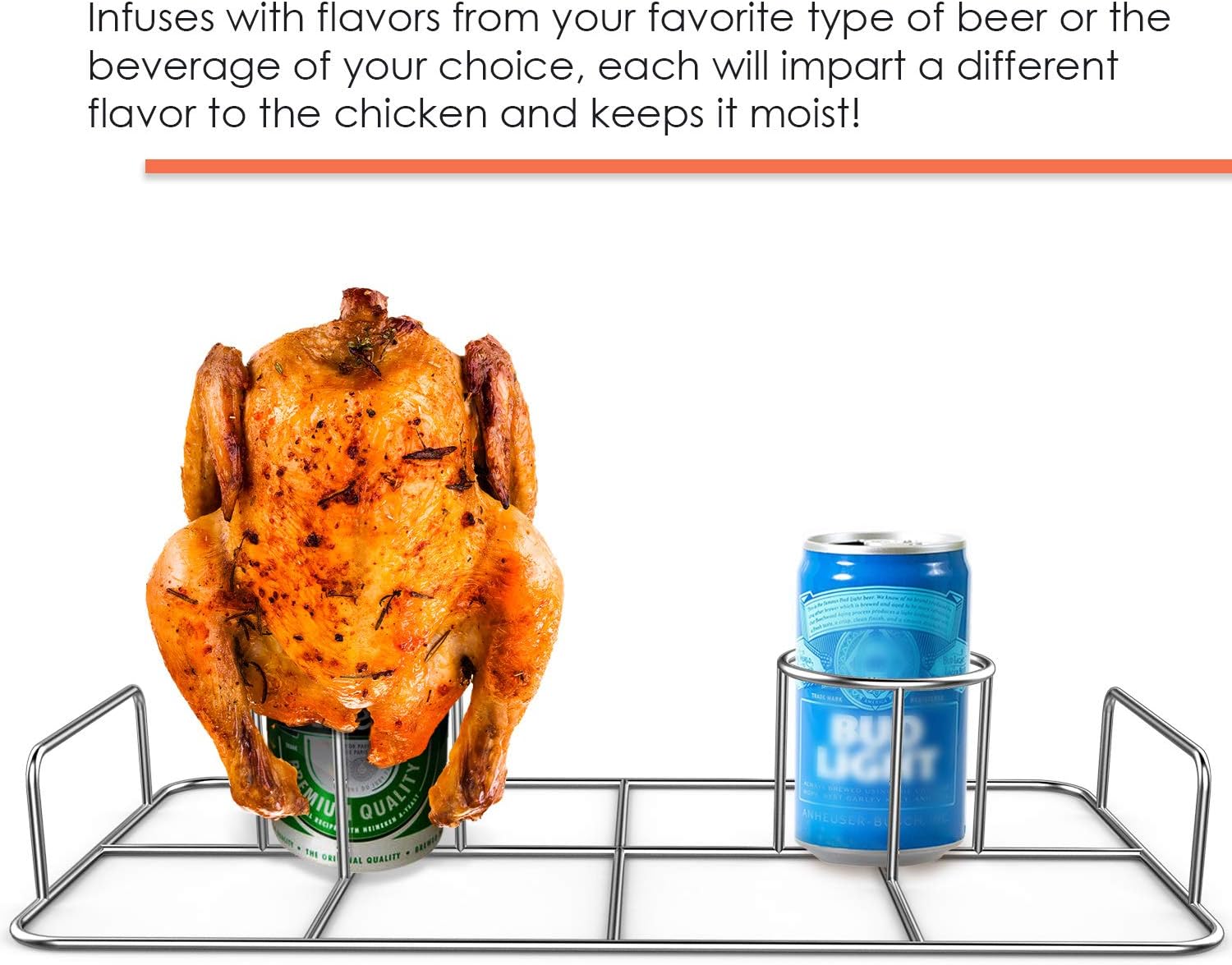 RUSFOL Double Beercan Chicken Rack with a Silicone Oil Brush, Stainless Steel Twin Chicken Stand for Smoker and Grill, Cook 2 Chicken Together : Garden & Outdoor