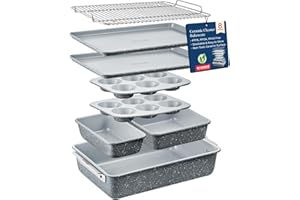 BAKKENMASTER Bakken 8-Piece Stackable Bakeware Set - Ceramic Non-Stick Coating, Baking Sheets, Assorted Baking Pans, PTFE, PFOA & PFOS Free - Healthy Baking, Ergonomic Handles, Cooling Rack, Non-Toxic, Oven-Safe