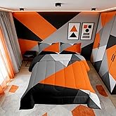 Orange And Gray Comforter Set Queen Patchwork Geometric Triangle Bedding Set Orange Black Light Grey Down Comforter For Kids Adults Modern Simple Abstract Quilt Duvet Insert 2 Pillow Cases