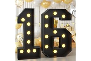 KAINSY Marquee Numbers 16 4ft Light up Numbers Black Large Number with Lights for 16th Birthday Party Decorations Giant LED Mosaic Frame Sign Letter 16 Cardboard Pre-Cut Foam Board Diy Anniversary Decor