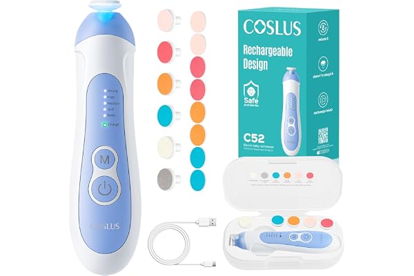 COSLUS C52 Baby Nail Trimmer Rechargeable: CPC Certified & Quiet Design - Gentle Baby Nail File for Trimming, Electric Baby N