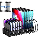 270W Charging Station for Multiple Devices, 20-Port USB Fast Charging Station with Adjustable Dividers & 10 Cables, Multi Device Organizer Charging Dock for iPhone, iPad, Tablets & More(Black)
