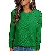 BLENCOT Long Sleeve Shirts Crewneck Sweatshirt Button Textured Loose Fit Business Casual 2025 Comfy Pullover