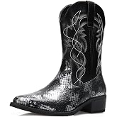 Gnvkxeu Python Manning Faux Snakeskin pattern Men's Cowboy Western Boots | Embroidered Slip Resistant Pull on Cowboy Boots for Men Classic Pointed Toe Western Boot Pull Up Mid-Calf Casual Boots