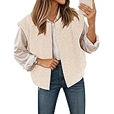 Yousify Womens Fuzzy Vest Cap Sleeve Crew Neck Knit Sweater Fall Casual Open Front Vest Outerwear