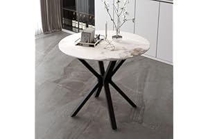 NIERN Round Dining Table, 31.5" White Sintered Stone Kitchen Table, Modern Dining Room Table with Black Metal Legs for Kitche