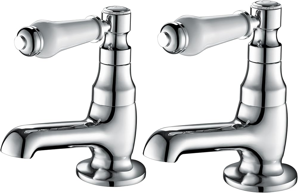 Hapilife Basin Pillar Taps Twin Mixers Victorian White Ceramic Lever Chrome 2