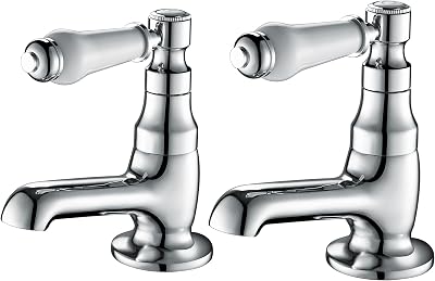 Hapilife Basin Pillar Taps Twin Mixers Victorian White Ceramic Lever Chrome 2